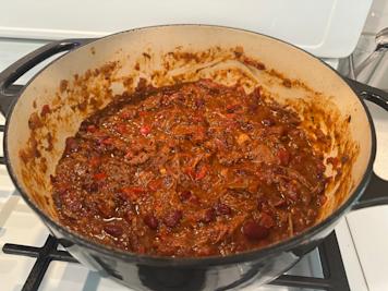 A pot of Texas beef chili.