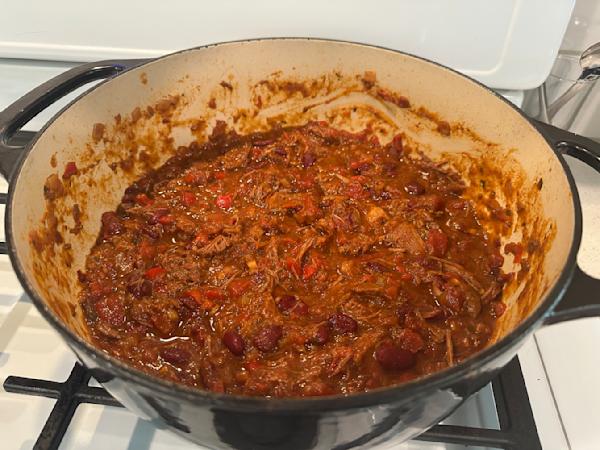 A pot of beef and pork ragu.