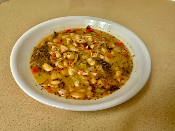 A bowl of Tuscan white bean soup.