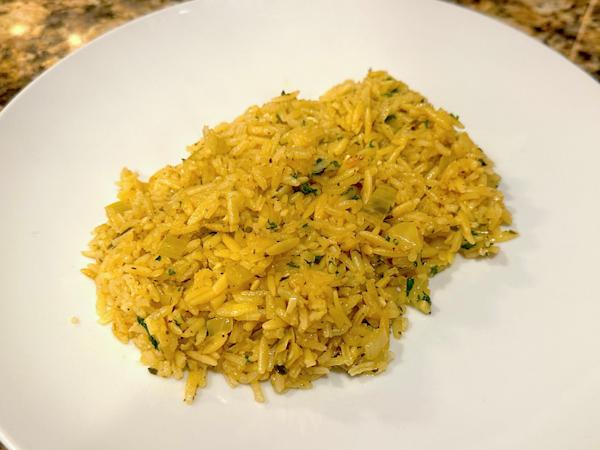 A plate of rice pilaf.