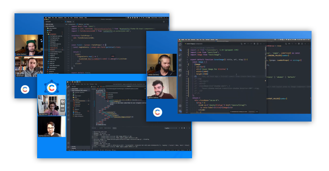 A screenshot of a live coding session with the cContentful DevRel team.