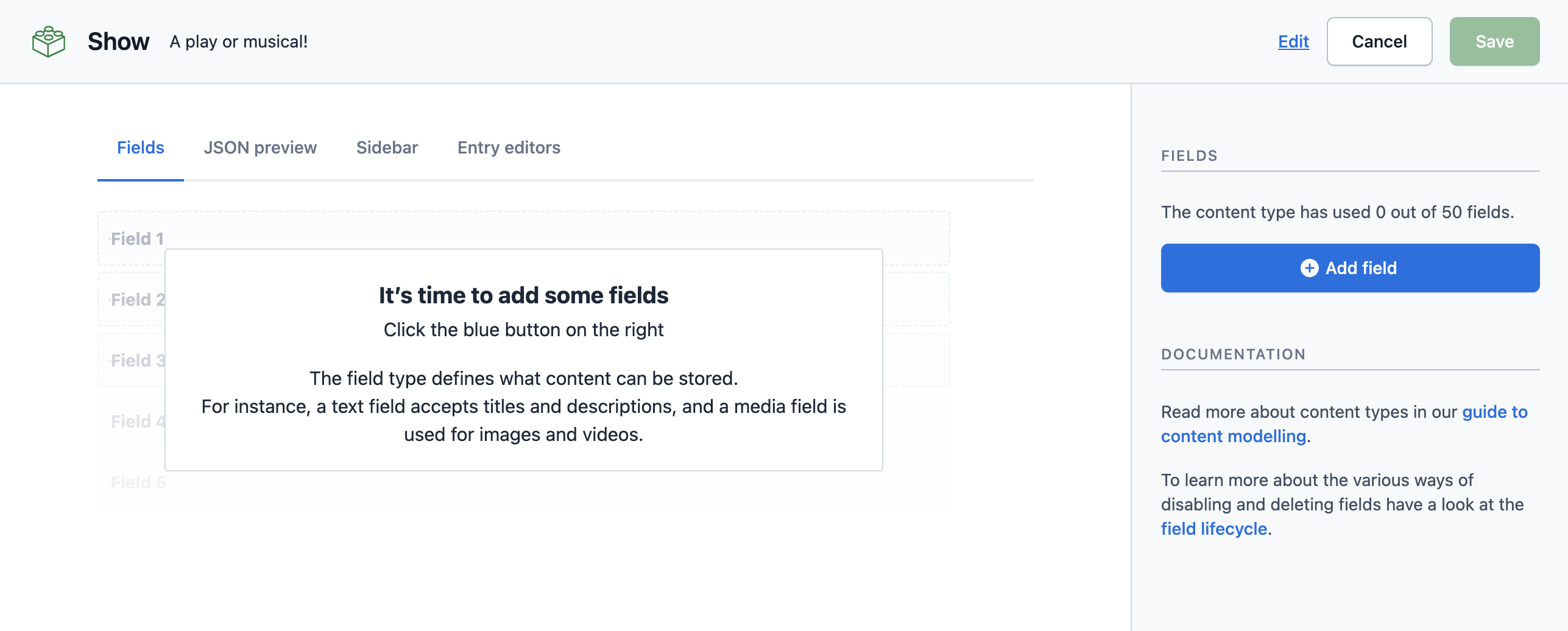 Add fields to a content type in contentful
