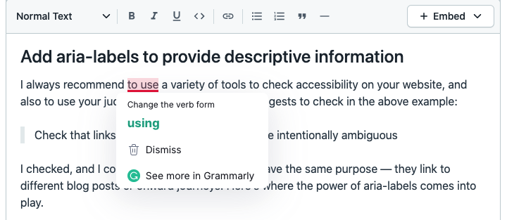 Using Grammarly with Contentful Rich text fields