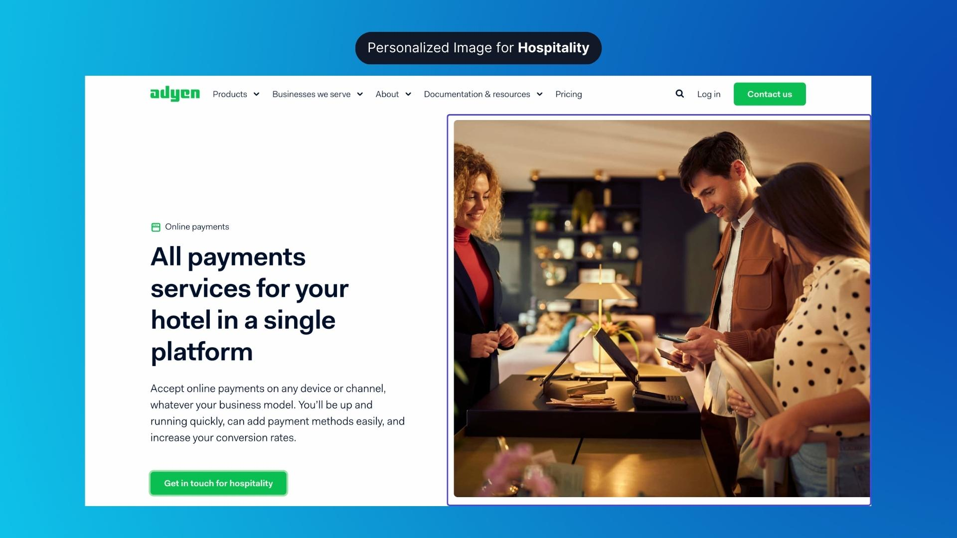 Hero Image Personalization Example (Adyen) - Before