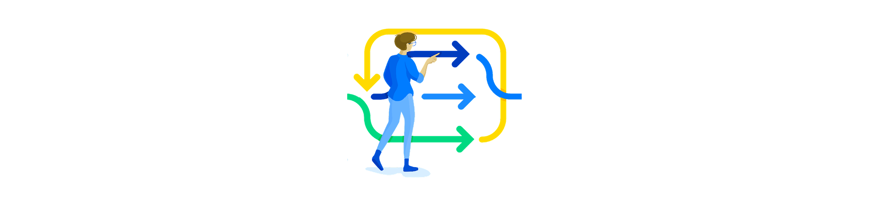 Illustarted icon of a person interacting with agile process flowchart