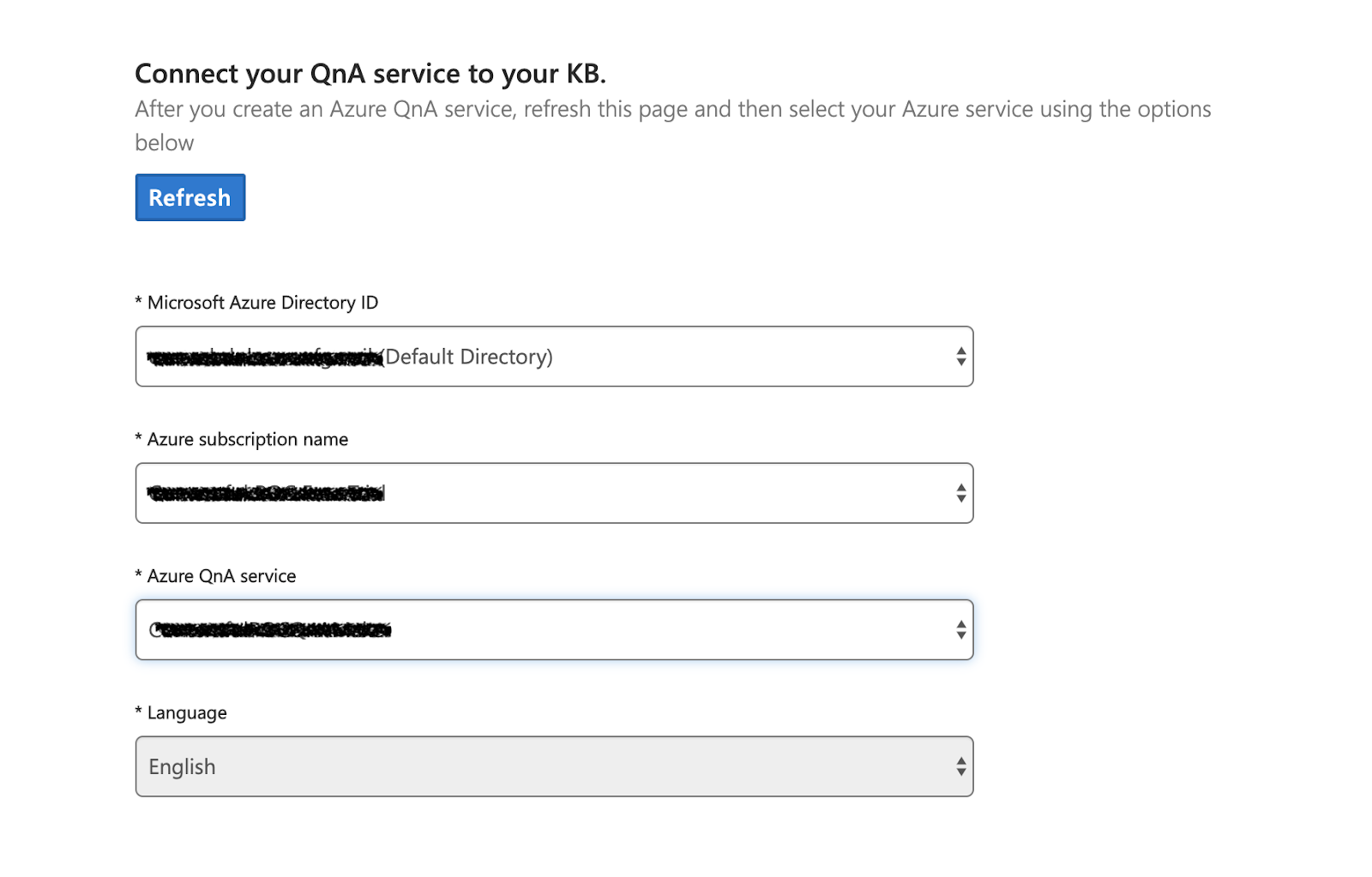 Check for your subscription name and Azure QnA service