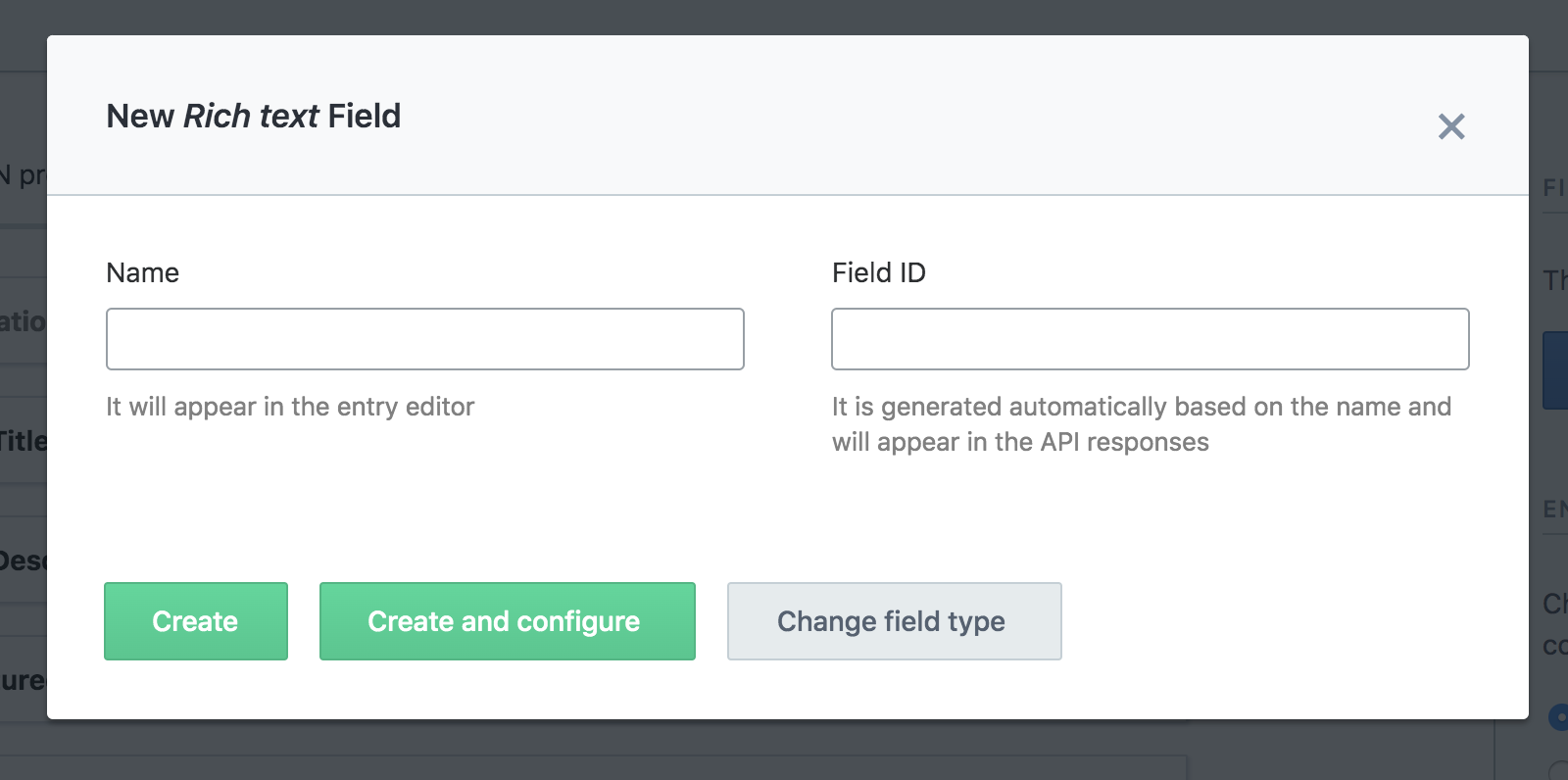 Screenshot of rich text field box on the Contentful app