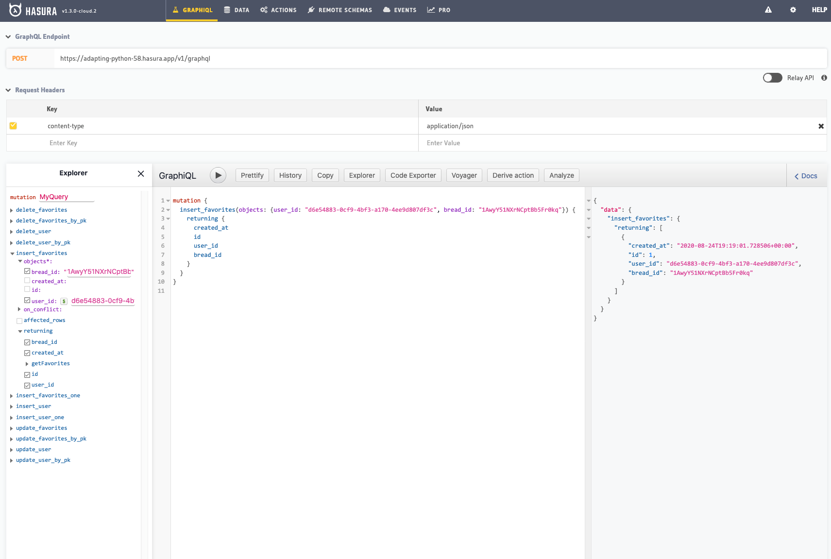 Using the user_id and bread_id from before create a mutation that sets them as a favorite