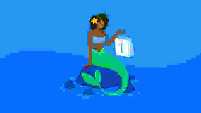 Illustrated graphic of a mermaid holding a shopping bag, representing a commerce myth