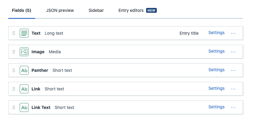 Finished content model from Contentful