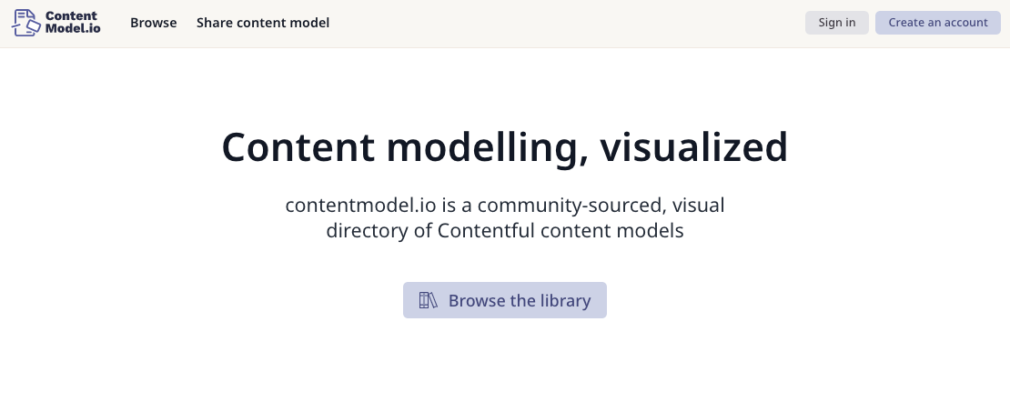 Screenshot of Contentmodel.io with text reading: content modelling, visualized