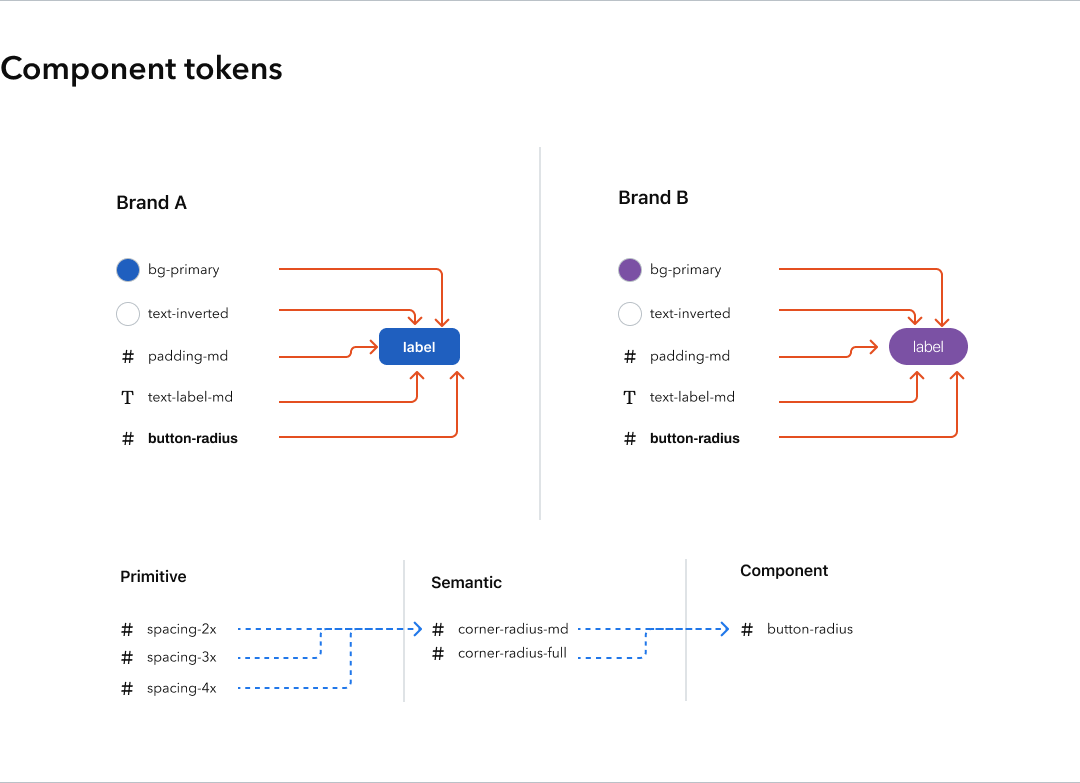 Instead, we can address this challenge by introducing a component token. Let's explore how this would work for our button compon