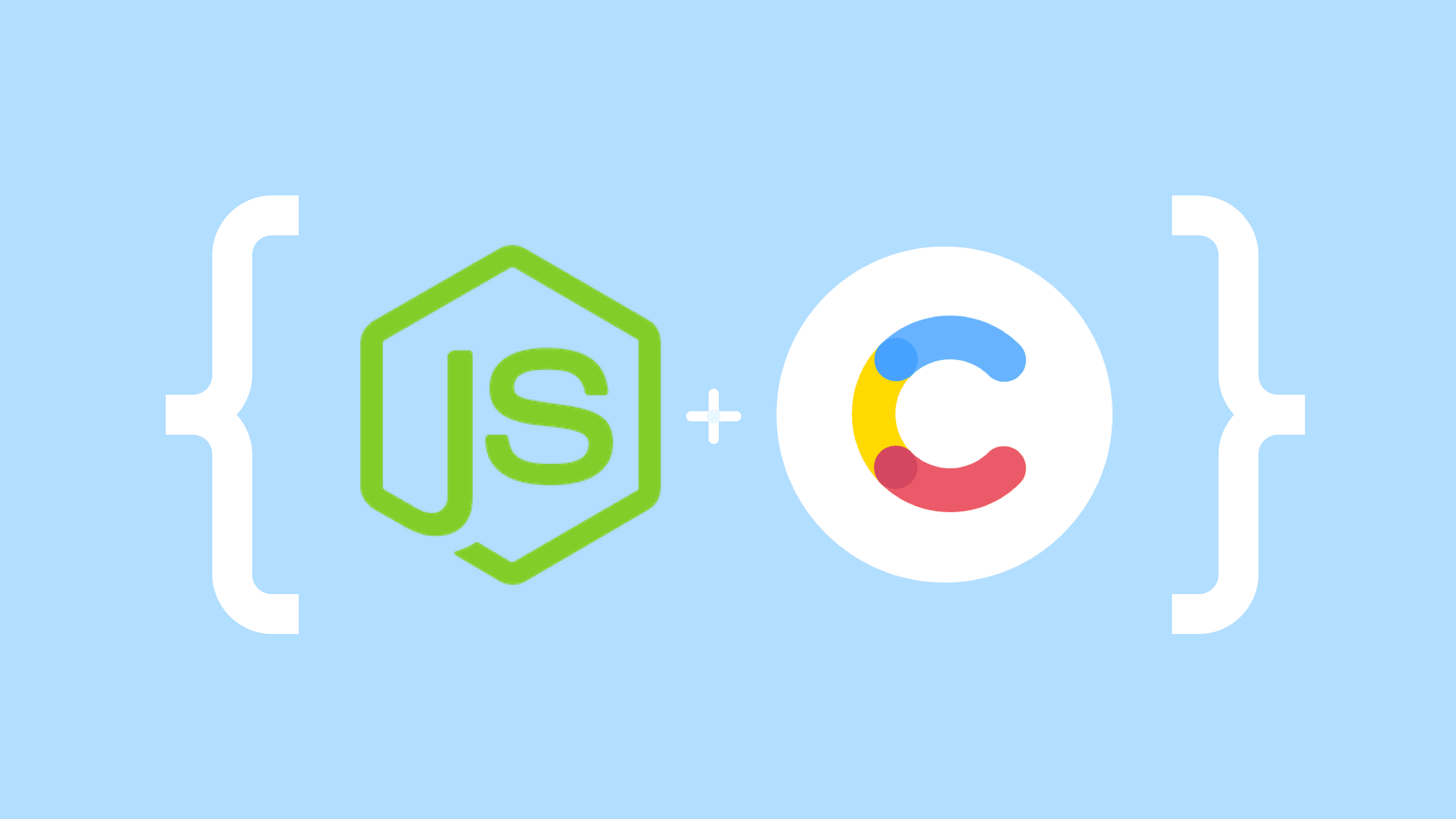 Logo icons for JavaScript and Node.js inside curly brackets