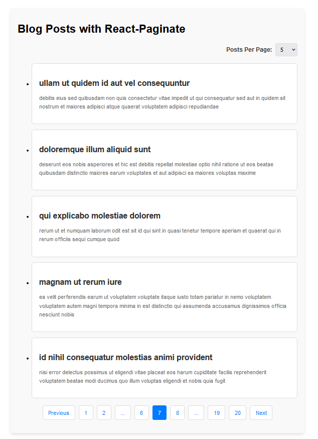 Blog posts with react-paginate