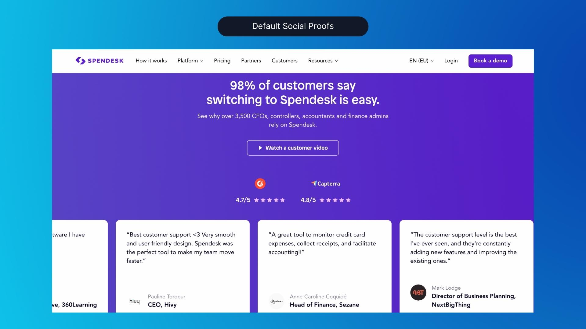 Social Proof Personalization Example (Spendesk) - Before