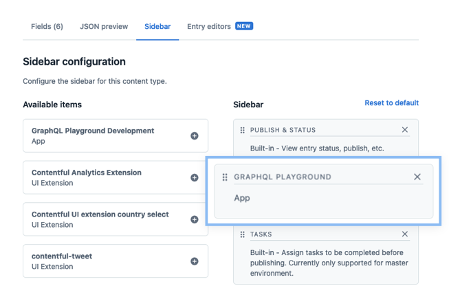 Screenshot of sidebar configuration interface