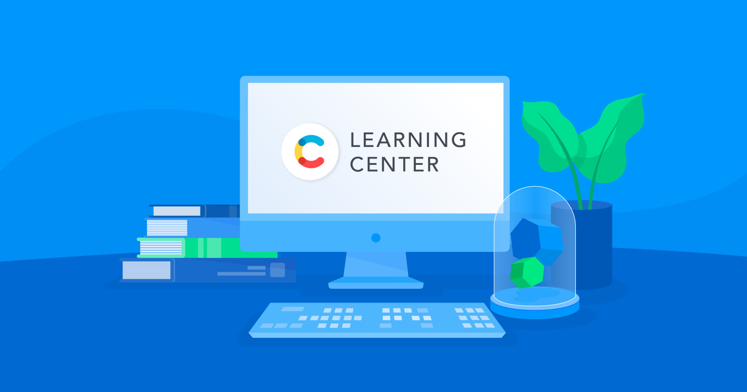 Illustration of a desktop with the Contentful Learning Center written on it