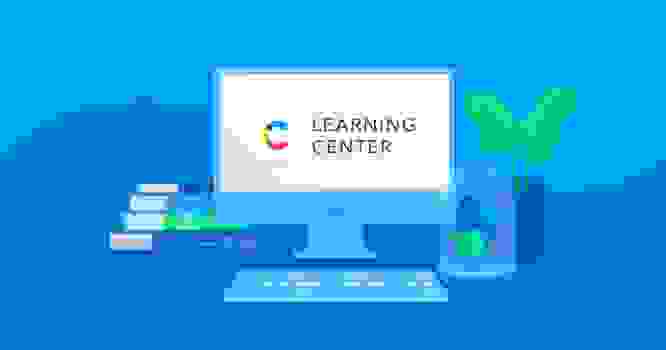 Illustration of a desktop with the Contentful Learning Center written on it