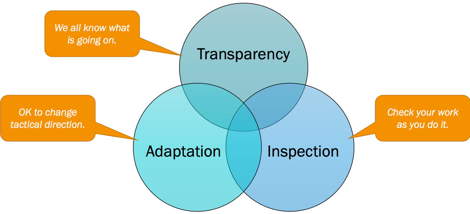 Illustrated Venn diagram of the three pillars of Empiricism, sourced from Scrum.com