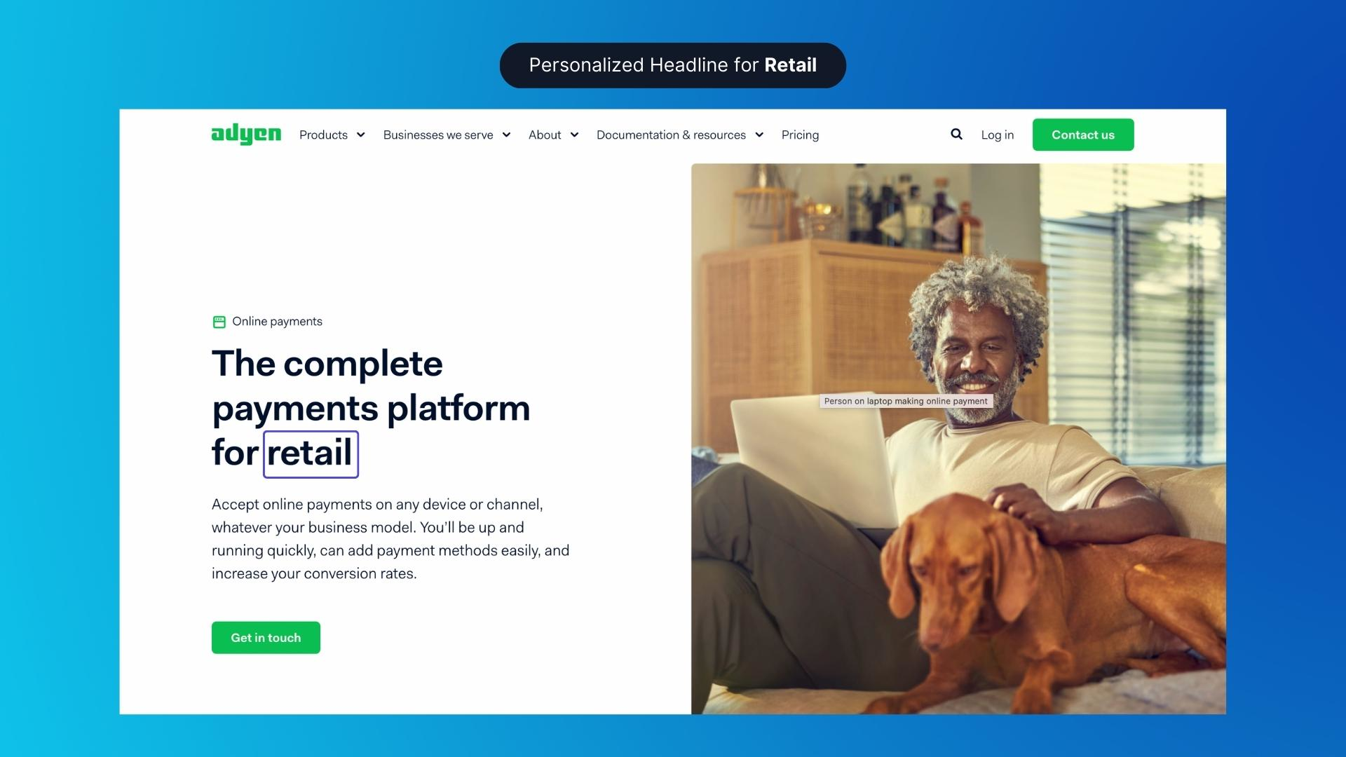 Headline Personalization Example (Adyen) - After