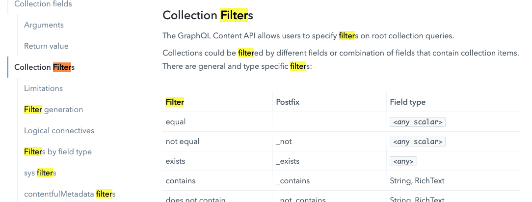 collection filters docs