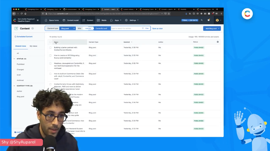 Screenshot of a Youtube video where Shy presents Contentful's new features
