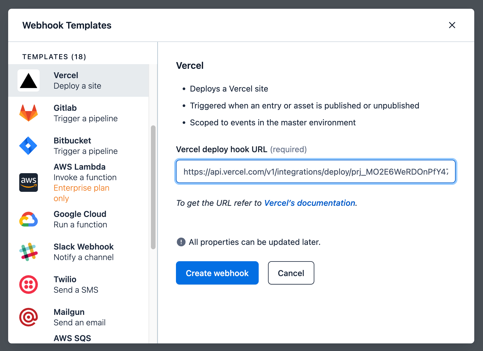 Setting up a webhook