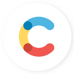 A red, yellow, and blue "C" 