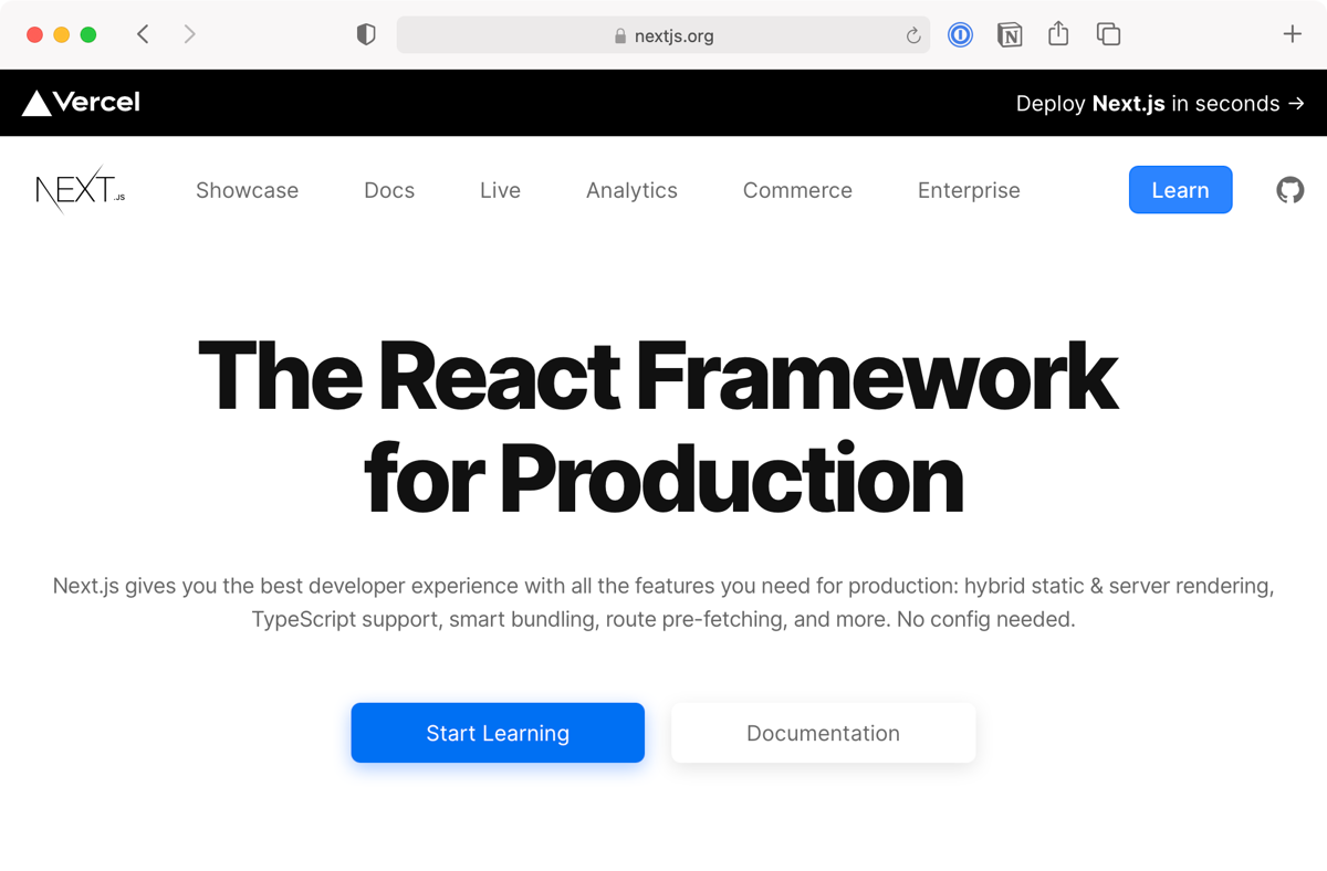 Screenshot of Next.js homepage