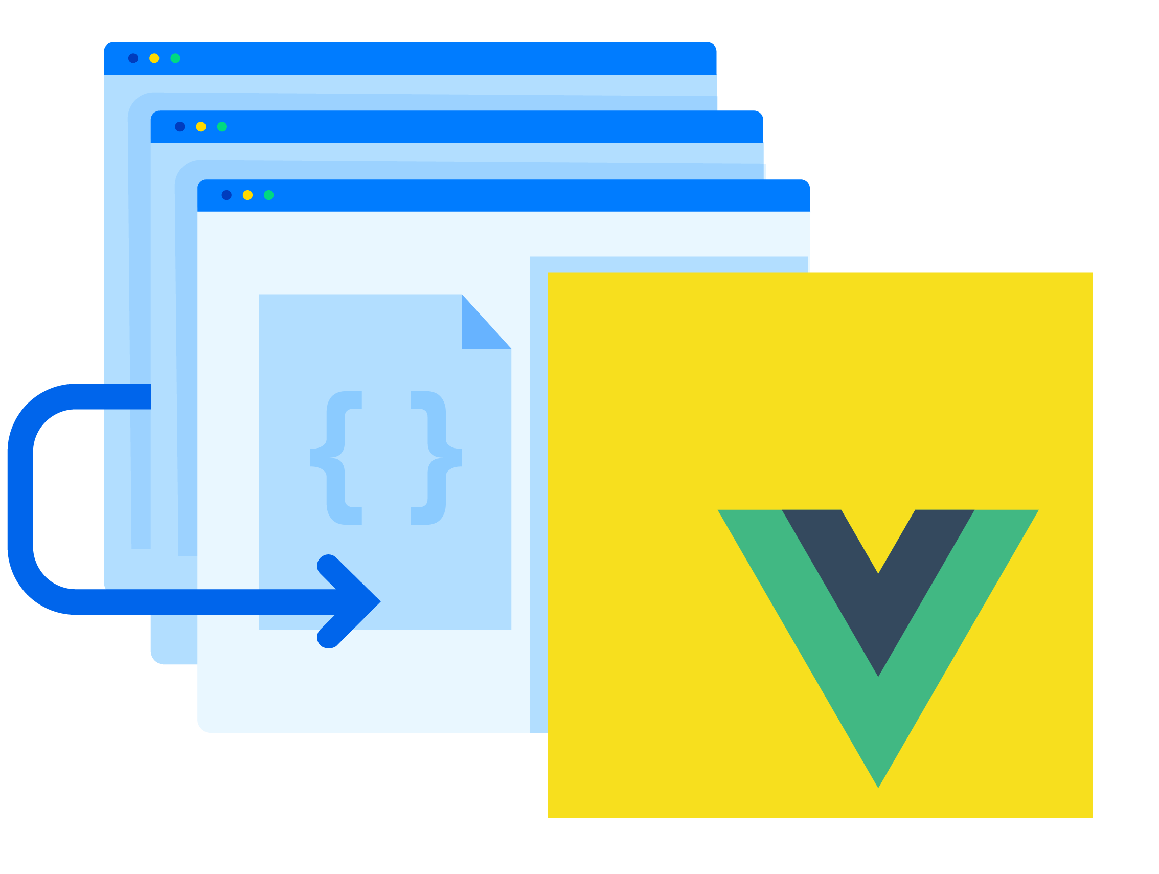 Vue.js logo with code icon