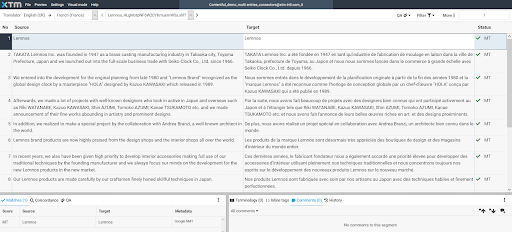 Screenshot of translation i nthe XTM cloud