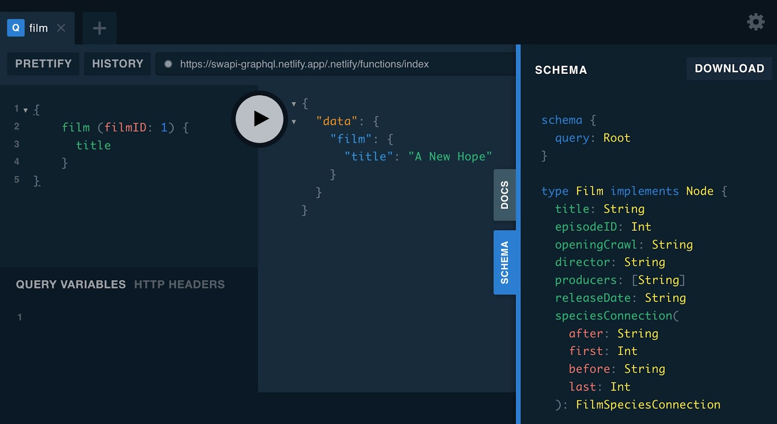 Screenshot of the GraphQL Playground interface