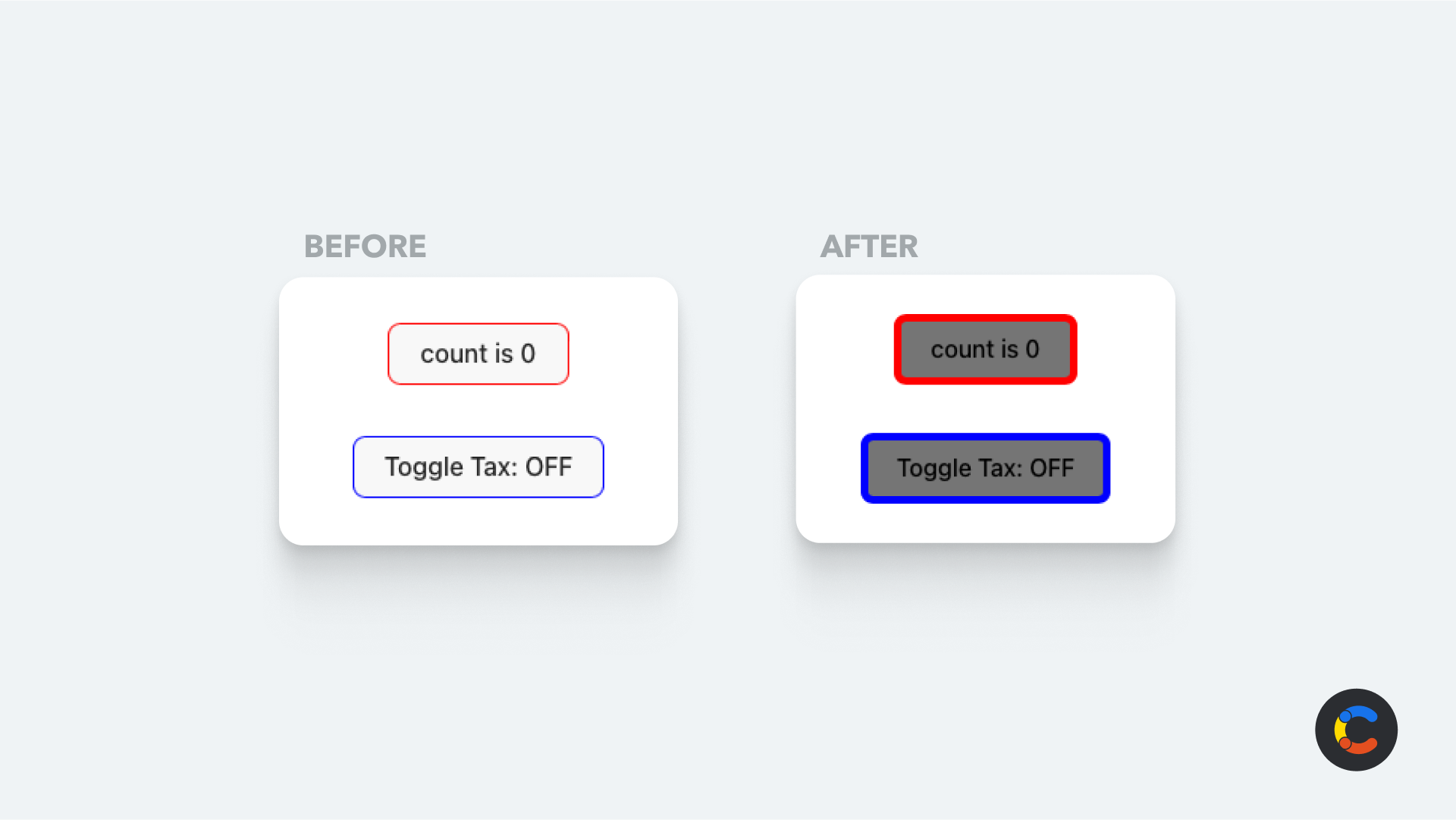 Before and after you apply the global button style