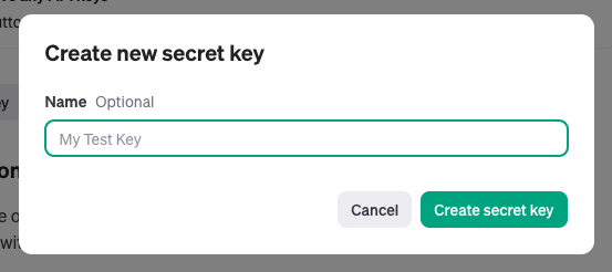 There, go to Create new secret key, type the desired name, and click on Create secret key.