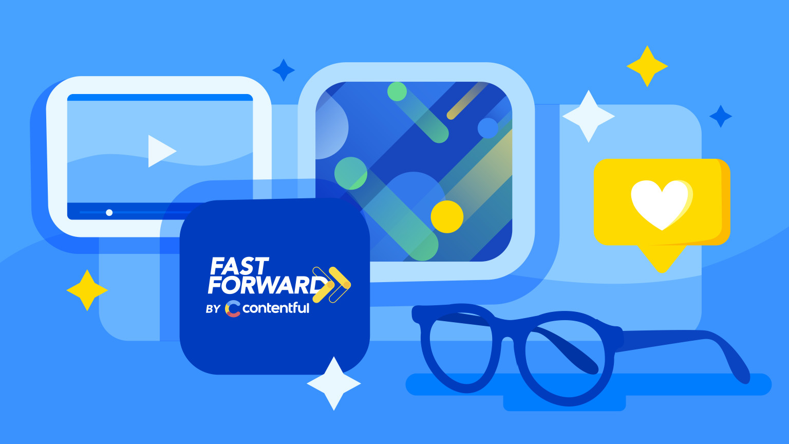 Illustrated graphic with the fast forward logo