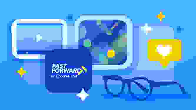 Illustrated graphic with the fast forward logo