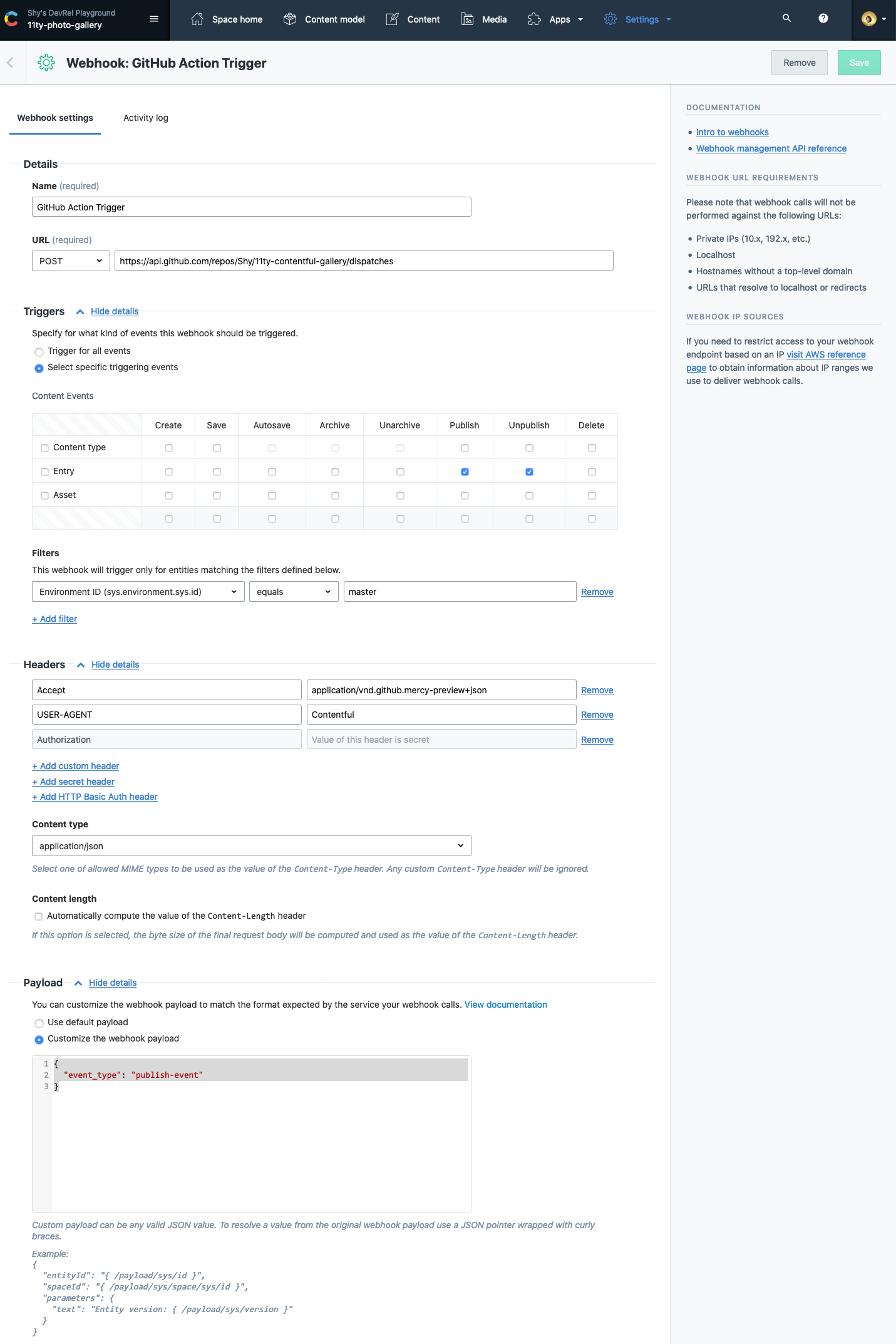 webhook settings