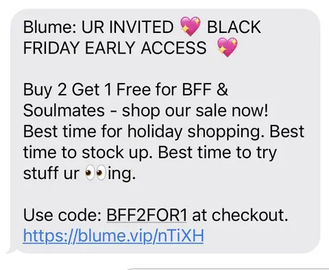 Black Friday SMS Template for Early Access