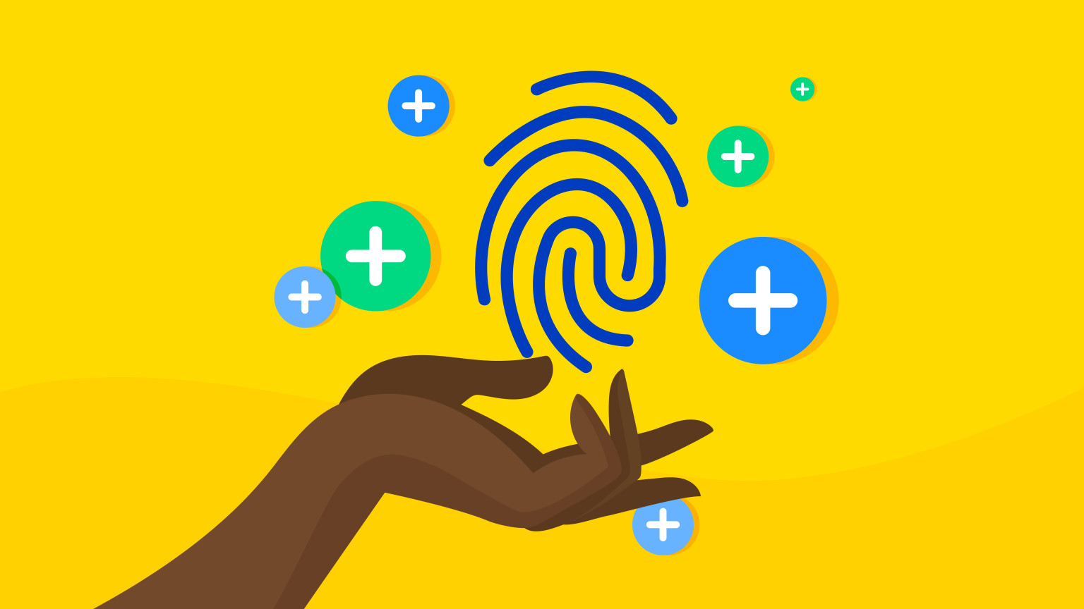 Illustrated graphic of a hand holding a fingerprint, representing a personalization strategy for lead generation