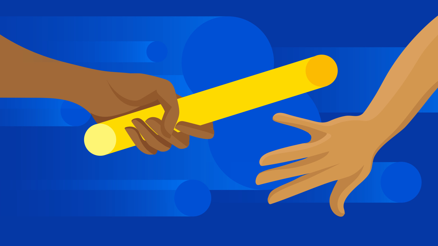 Illustration of a hand handing a baton to another, sumbolozing the process of managing complex projects