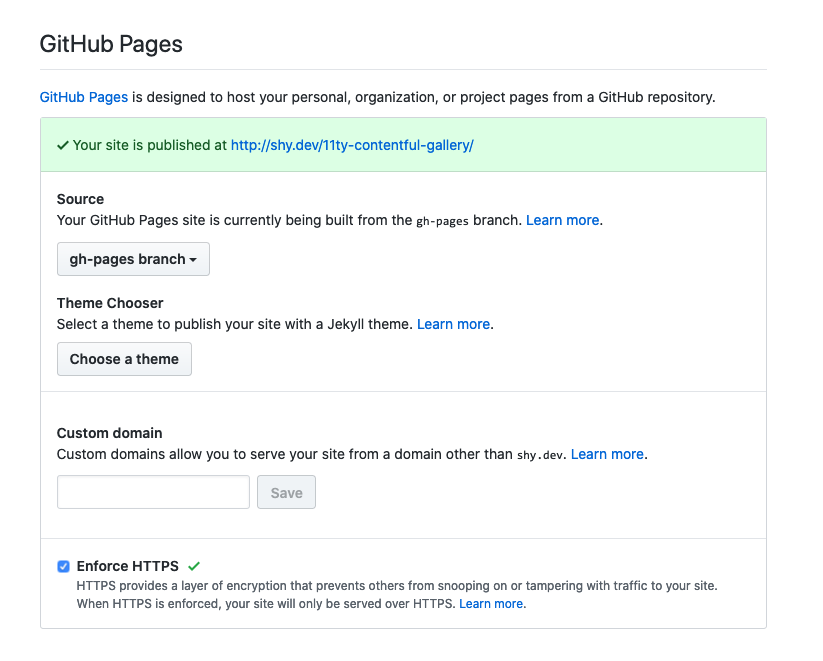 GitHub pages settings