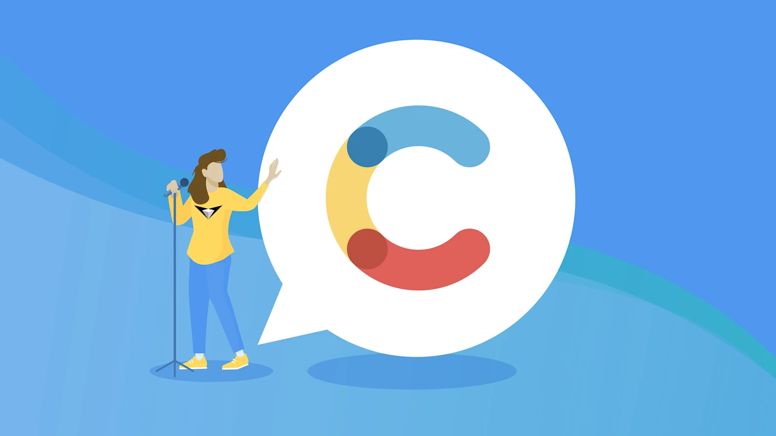 Blog header with an illustration of woman speaking Contentful