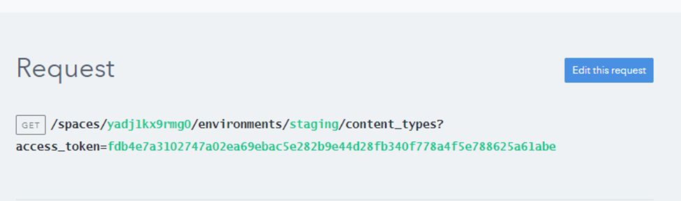 In the documentation’s website, clicking the Content Model endpoint under Content Types shows the following details, including the request type and query parameters.

