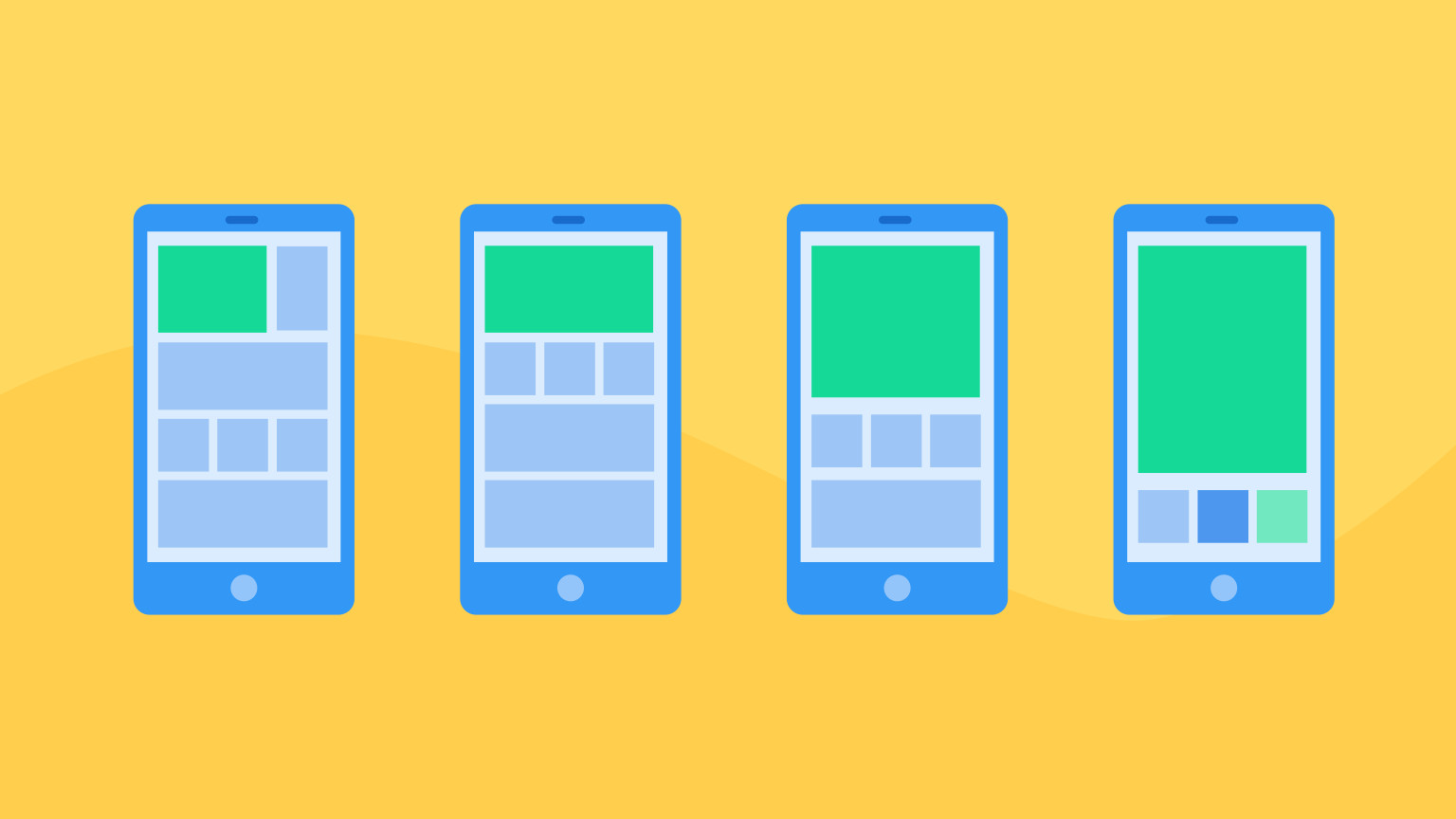 Blog header: illustration showing four mobile phones with different layouts of the same content