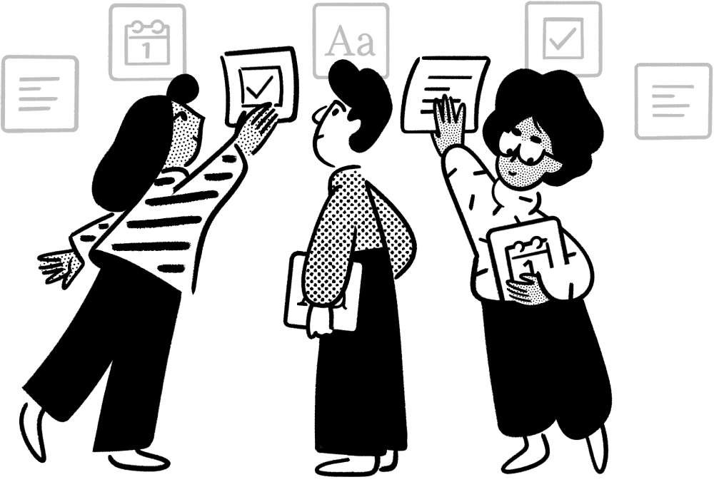 Notion illustration showing people performing tasks