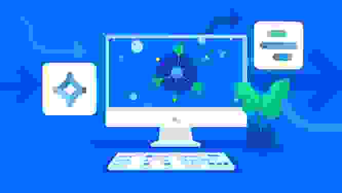 Illustrated graphic of a PC with the Launch and Compose app icons next to it