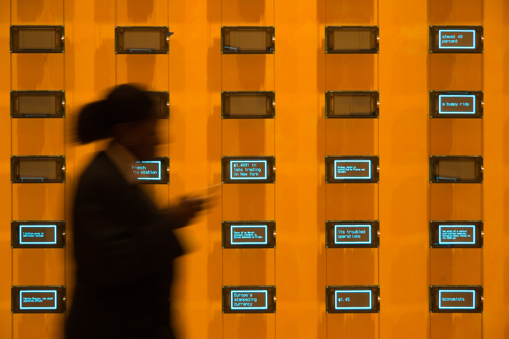 NewYorkTimes Moveable Type installation photo by Ben Rubin