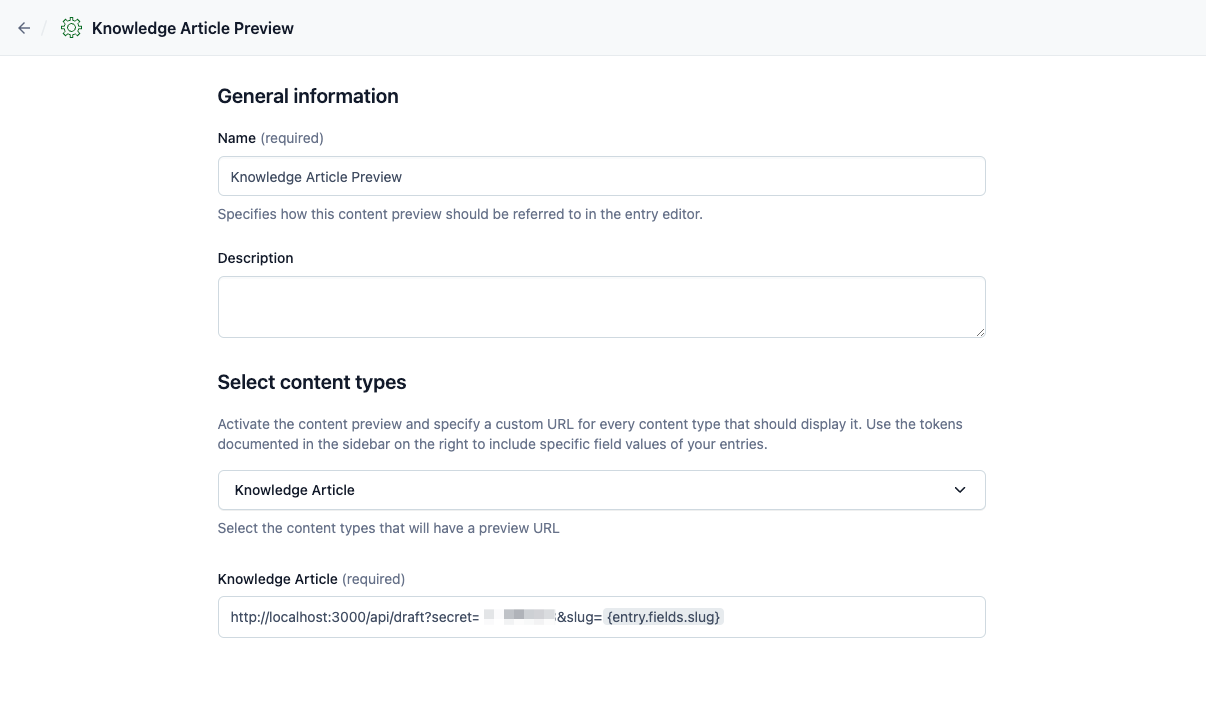 Configure Contentful live preview settings