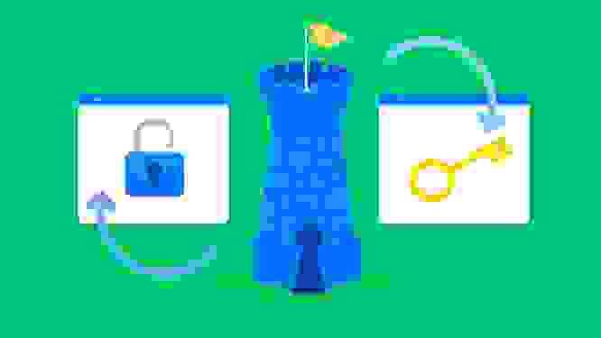 Illustrated graphic of a tower with a key and a lock on each side, signifying content governance