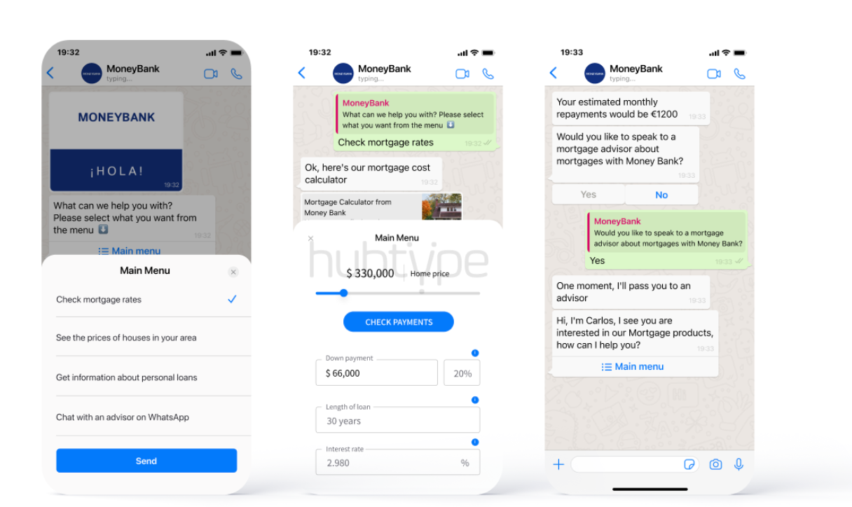 Screenshot of the moneybank conversational app